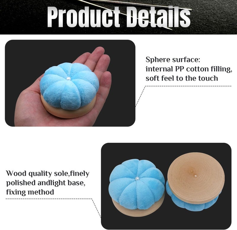 Uxney Pin Cushion,Wooden Sewing Pin Cushion Pincushion Needle Cushion for Sewing Quilting Needlework DIY Crafts(Sky Blue,2 PCS) - Image 4